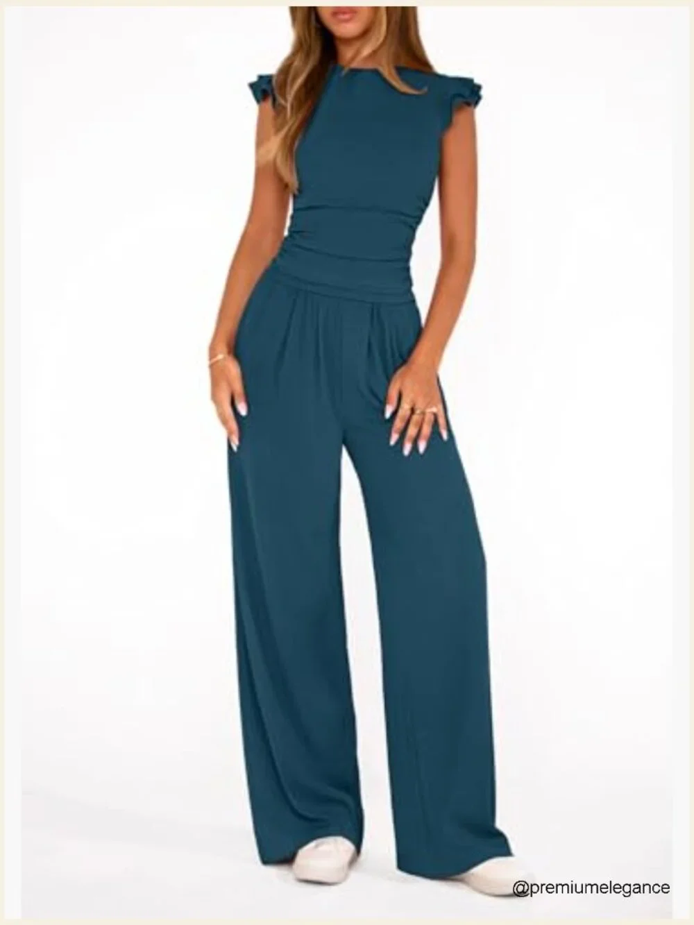 Two Piece Set Cap Sleeve Crop Top Wide Leg Pants Matching Set Summer Vacation
